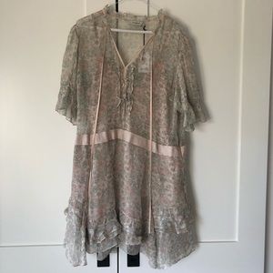 COACH Tiered Floral Dress (cream/green)